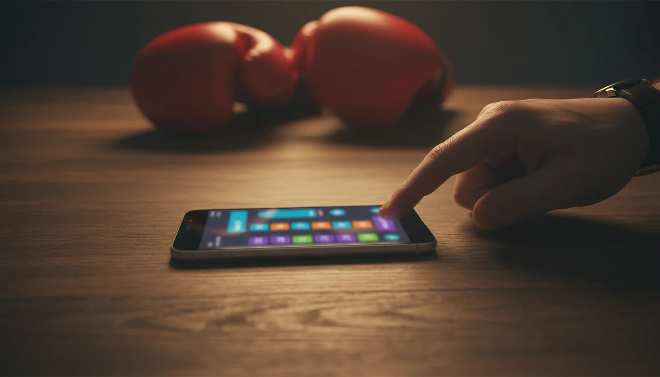 Bonus paris sportifs boxe : smartphone posé sur une table montrant une application de paris sportifs