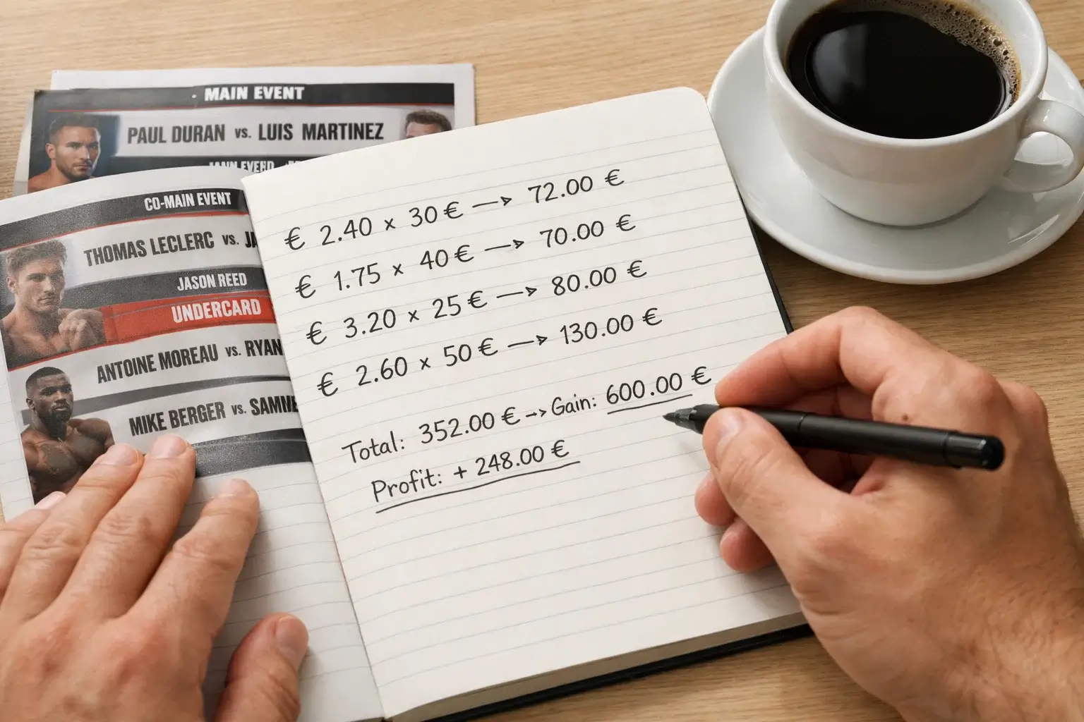 Feuille de calcul manuscrite montrant la conversion des cotes decimales en probabilites