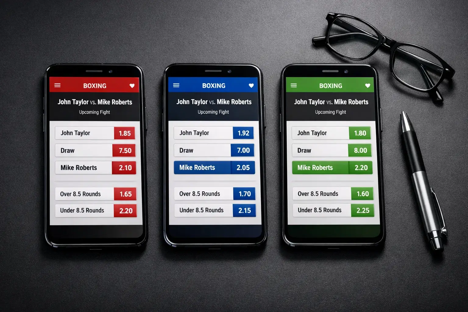 Ecrans de smartphone affichant les interfaces de paris sportifs de differents bookmakers