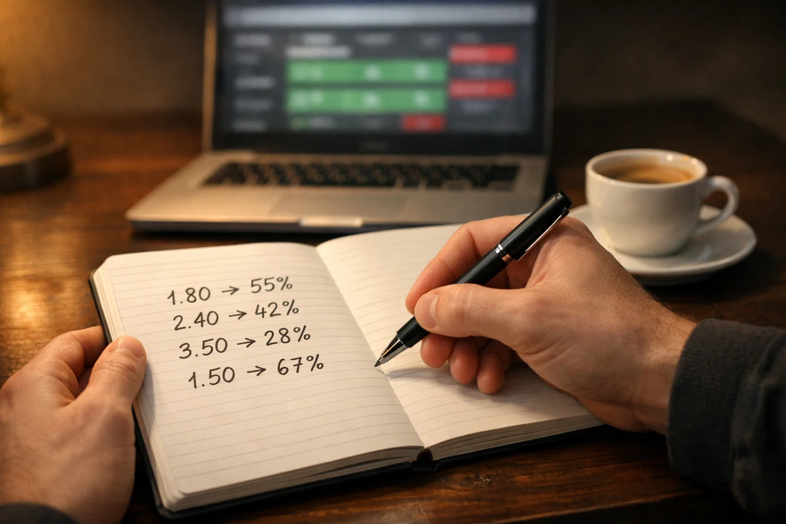 Comprendre les cotes de boxe : gros plan sur un carnet d'analyse avec des cotes notées à la main devant un écran de paris