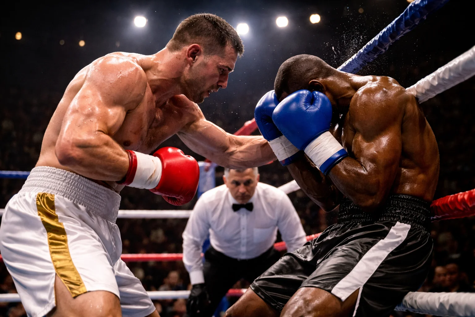 Pari handicap boxe : boxeur dominant son adversaire dans les cordes du ring