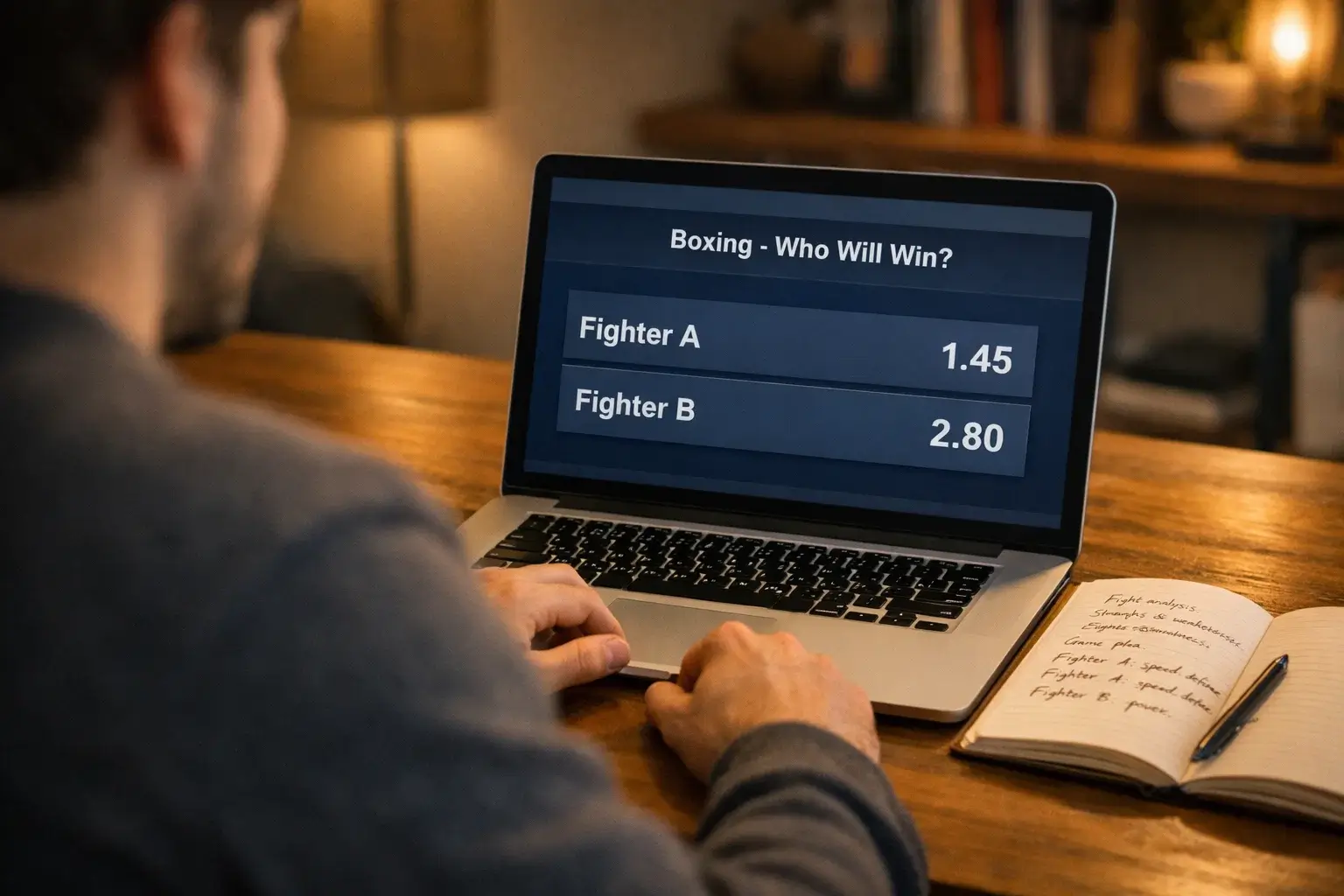 Parieur analysant les cotes moneyline d'un combat de boxe