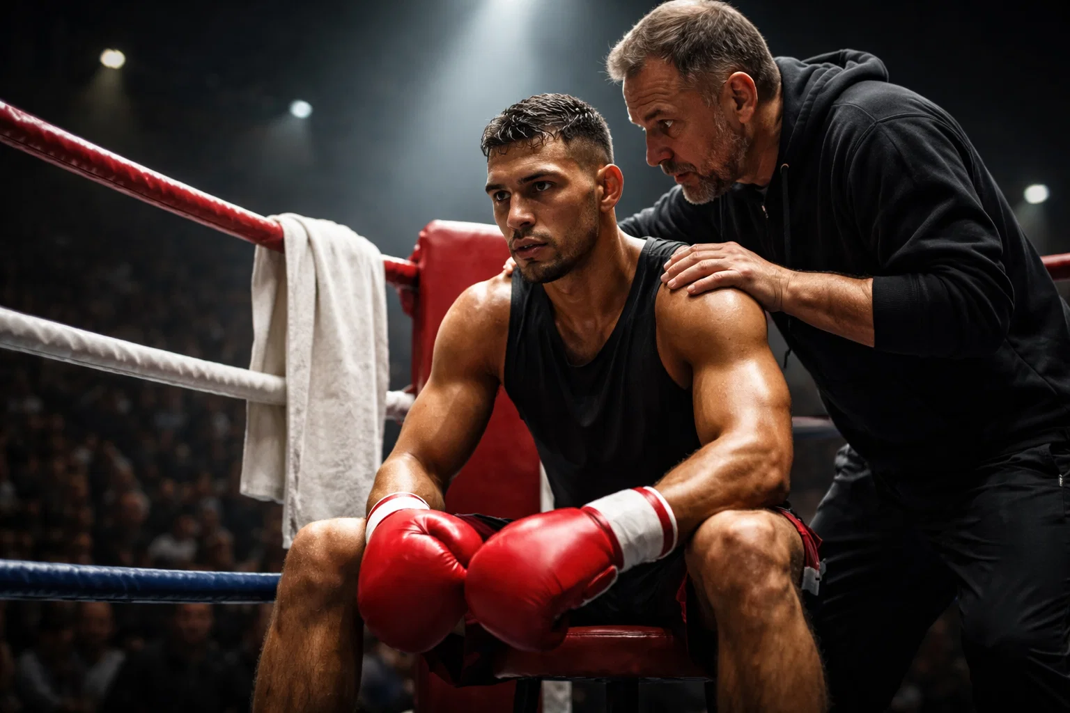 Stratégies et analyse pour les paris boxe : boxeur concentré dans son coin du ring avant un combat