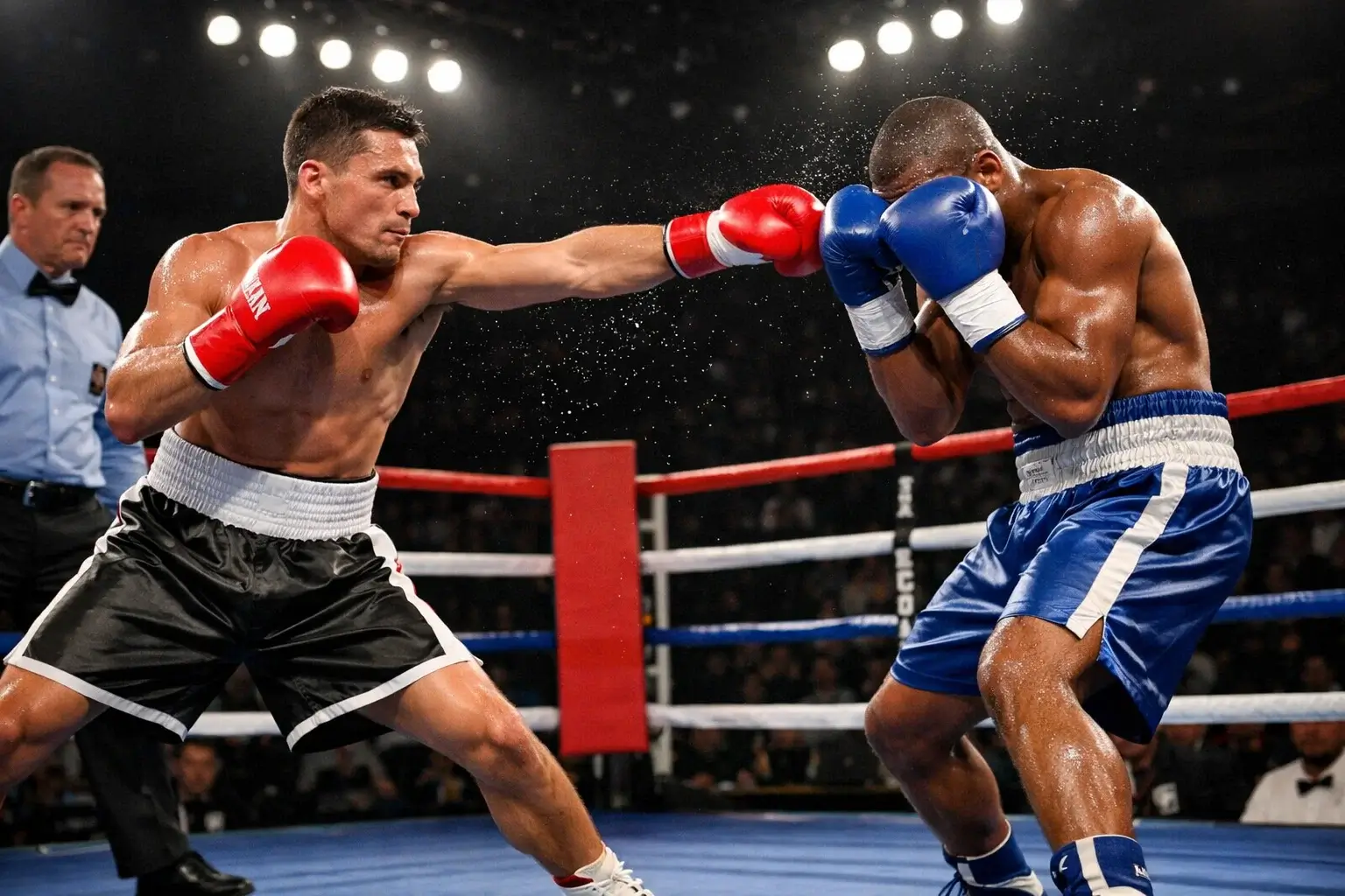 Deux boxeurs aux styles opposes s'affrontant sur le ring